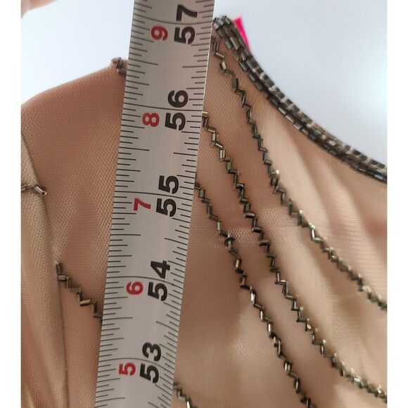 Adrianna Papell Peach Nude Sequin Beaded Art Deco Godet Hem Maxi Dress Gown 14P - Picture 5 of 9